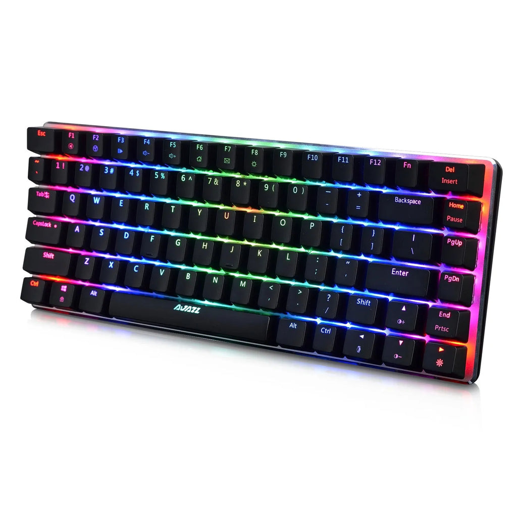 Black AK33RGB wired mechanical gaming keyboard with 82 keys and seven-colour backlight on a desk
