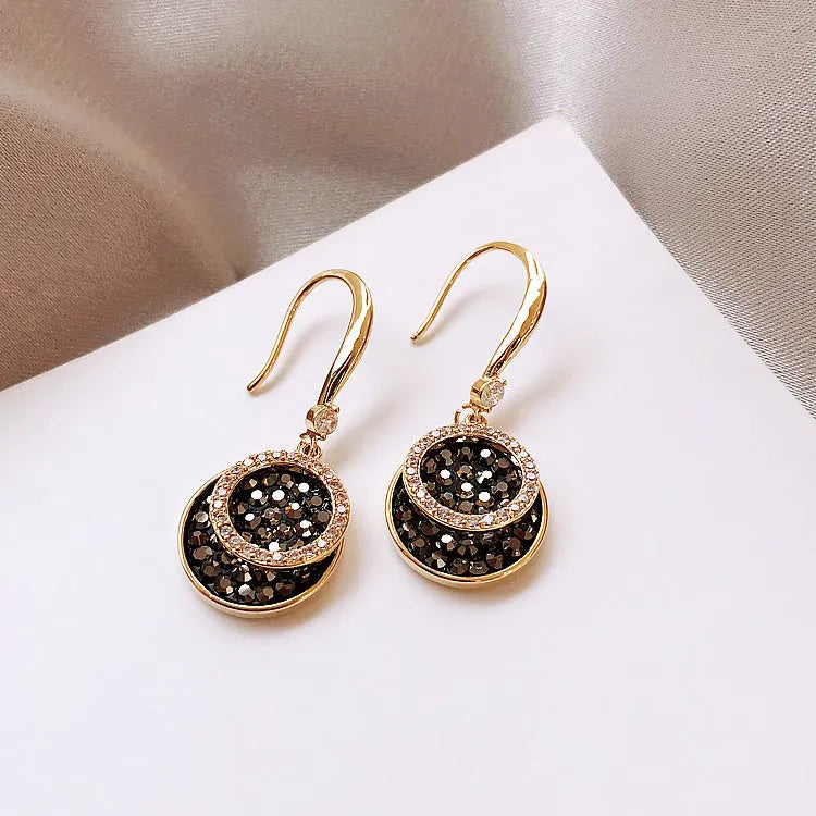 Black retro Hong Kong style geometric alloy earrings measuring 3.6cm length