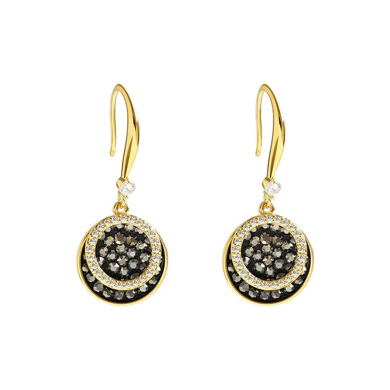 Black retro Hong Kong style geometric alloy earrings measuring 3.6cm length