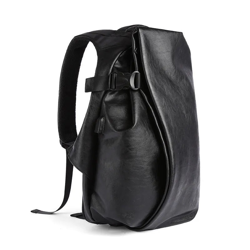 Korean men's PU leather shoulder bag black with car suture stitching cover flap square section
