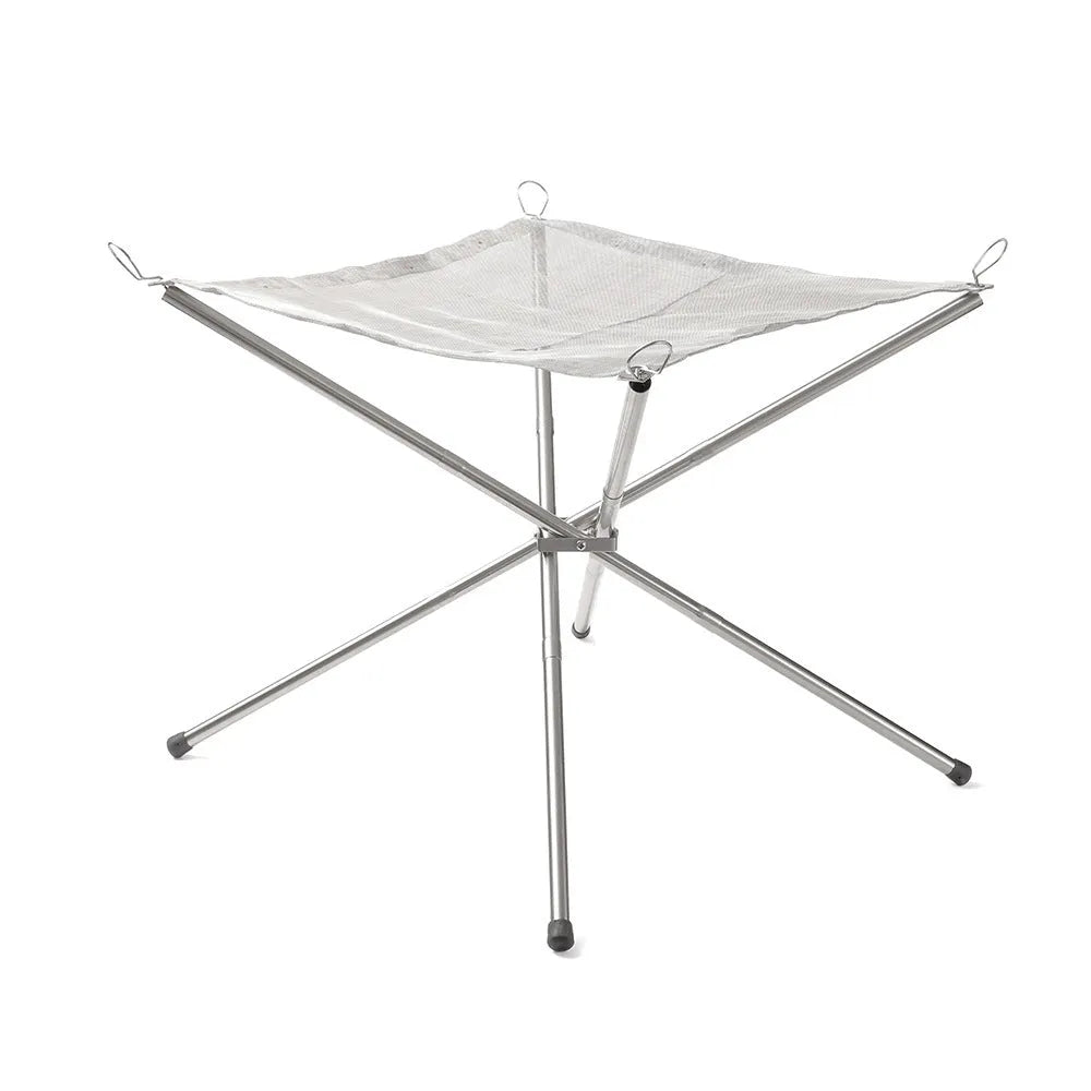 Silver stainless steel barbecue grill with separate grill net shown in large and medium size options