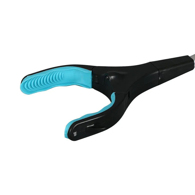 Blue foldable portable pickup tool with aluminium shaft extended, showing its 83.5cm length.