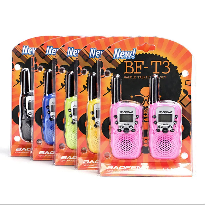 Child walkie talkie handheld radio in multiple colour options showing 22 channels