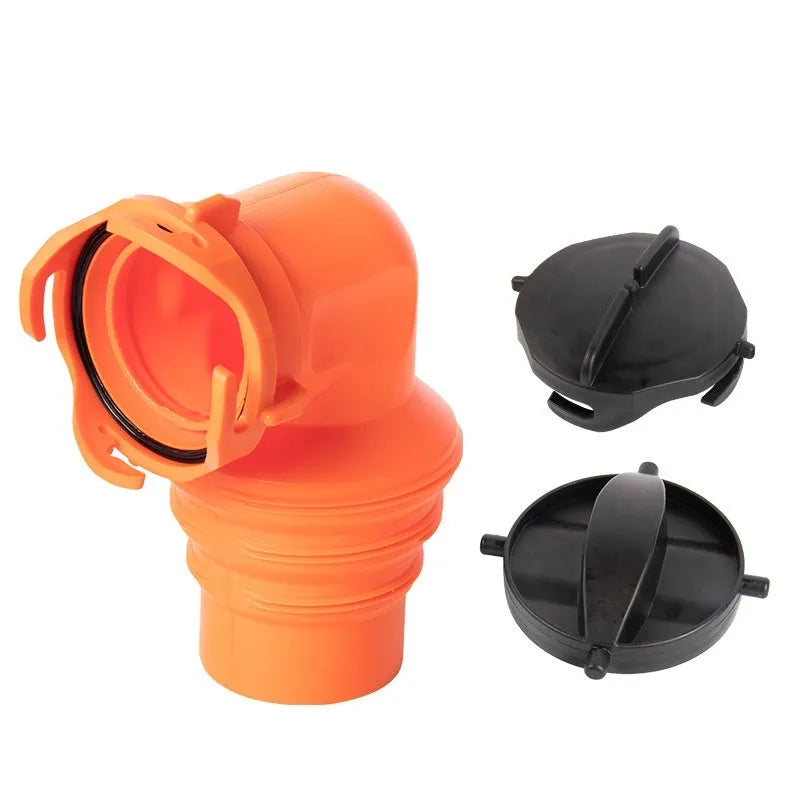 90-degree grey rotary elbow joint connector for a caravan sewage hose with extended polypropylene hose.