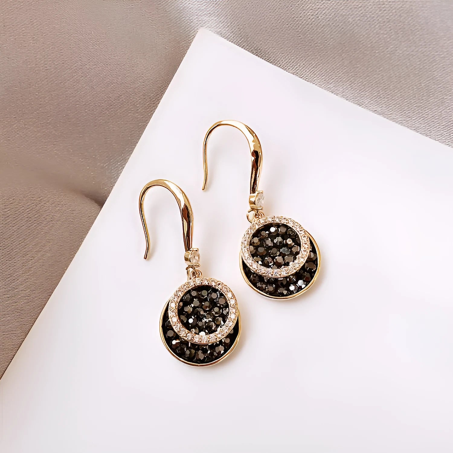 Black retro Hong Kong style geometric alloy earrings measuring 3.6cm length