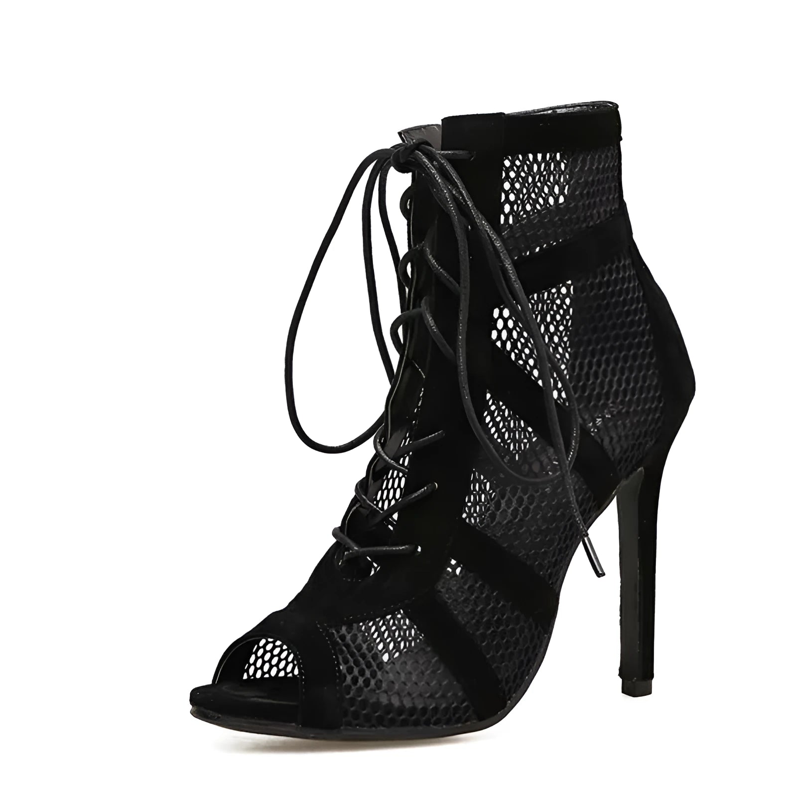 Black suede women's lace-up high heel shoes with 11.5cm heel and adjustable closure
