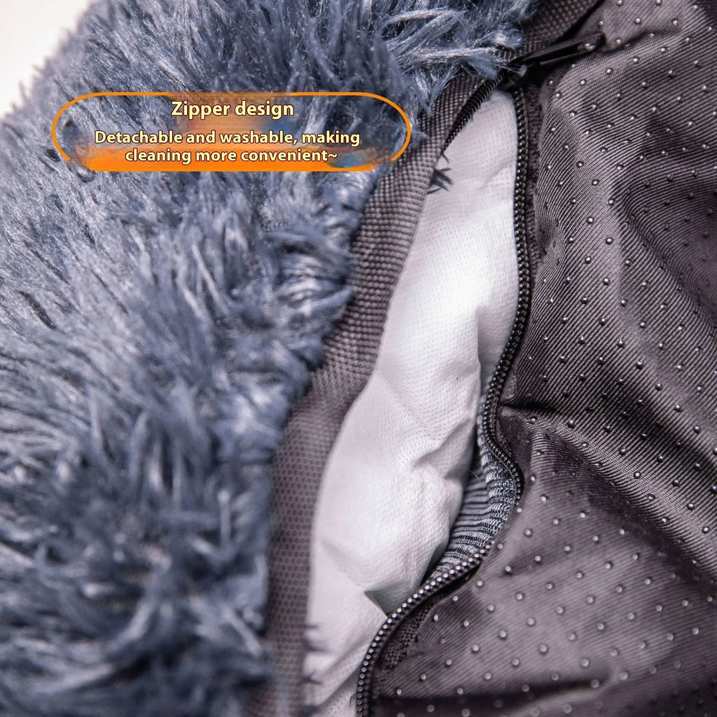 Winter thermal pet mat for car seats in beige and dark grey colours