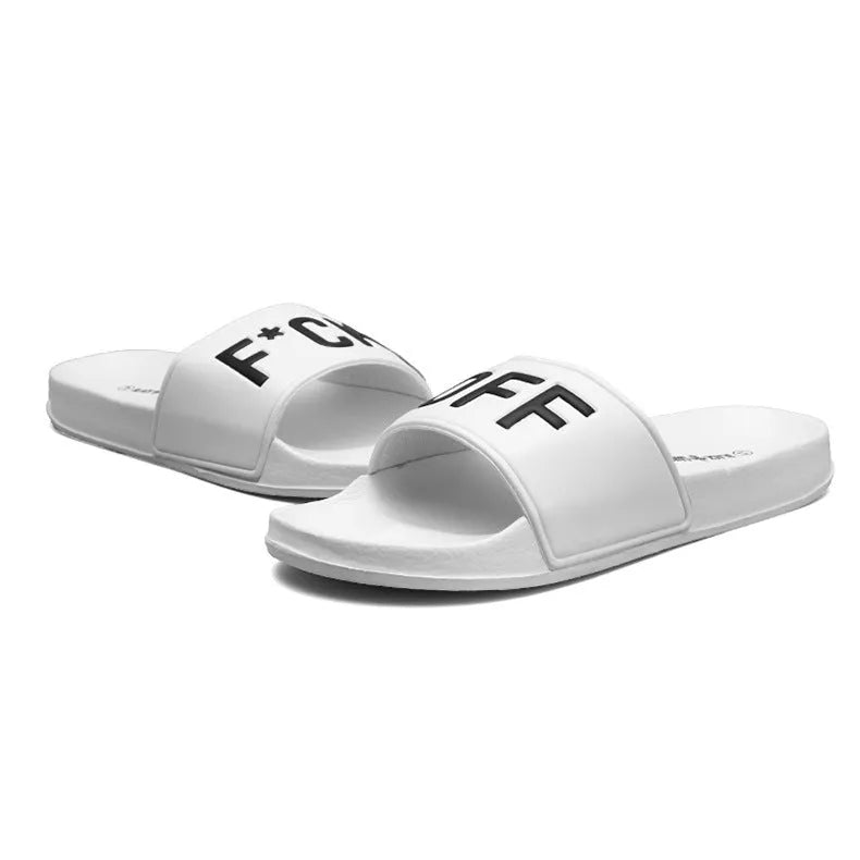 Men's open-toe slippers with rubber sole available in black and white colours for larger foot sizes