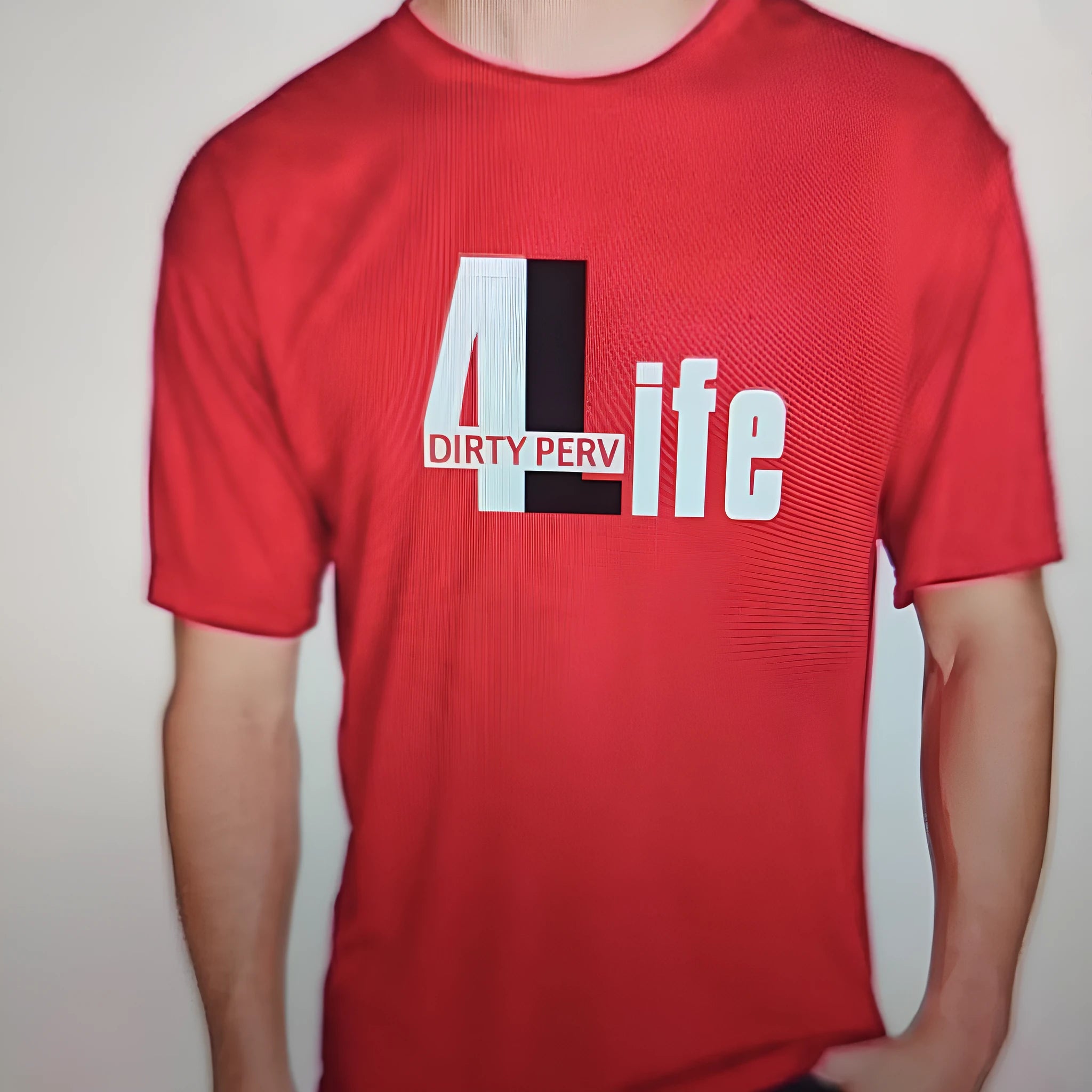 Red cotton men's T-shirt with short sleeves and round neck design on size chart