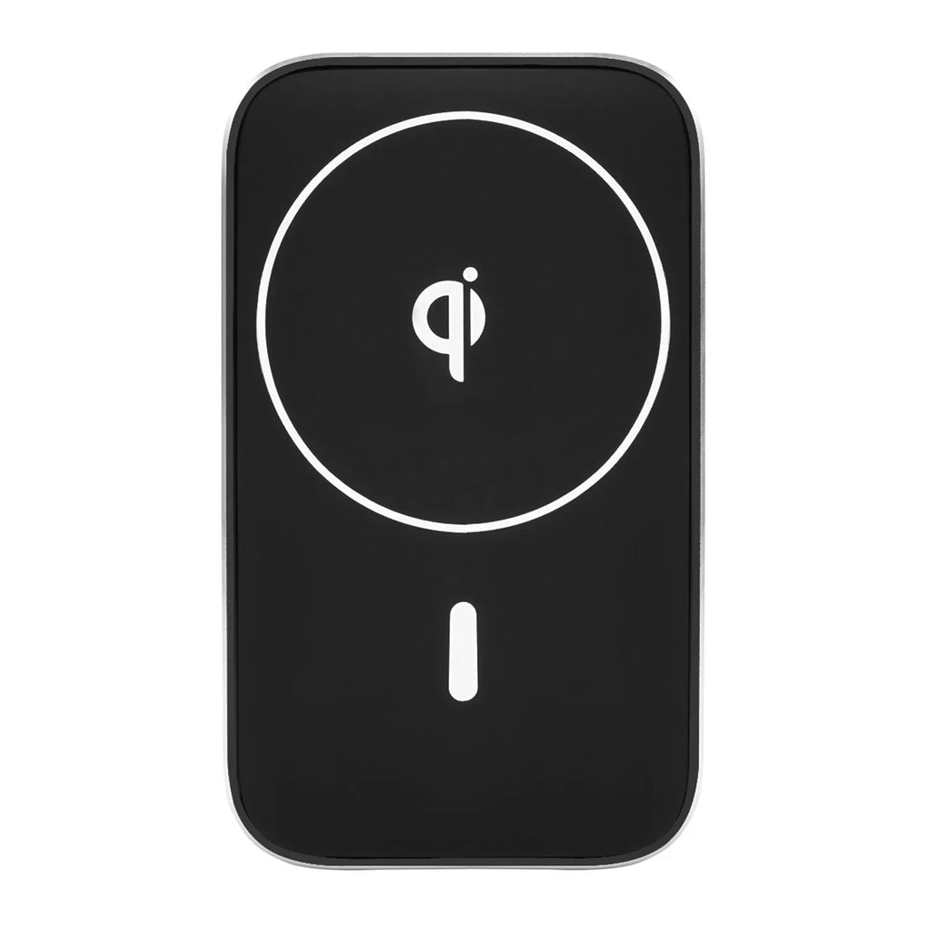 Black M6 magnetic car wireless charger bracket showing USB port and LED indicator light