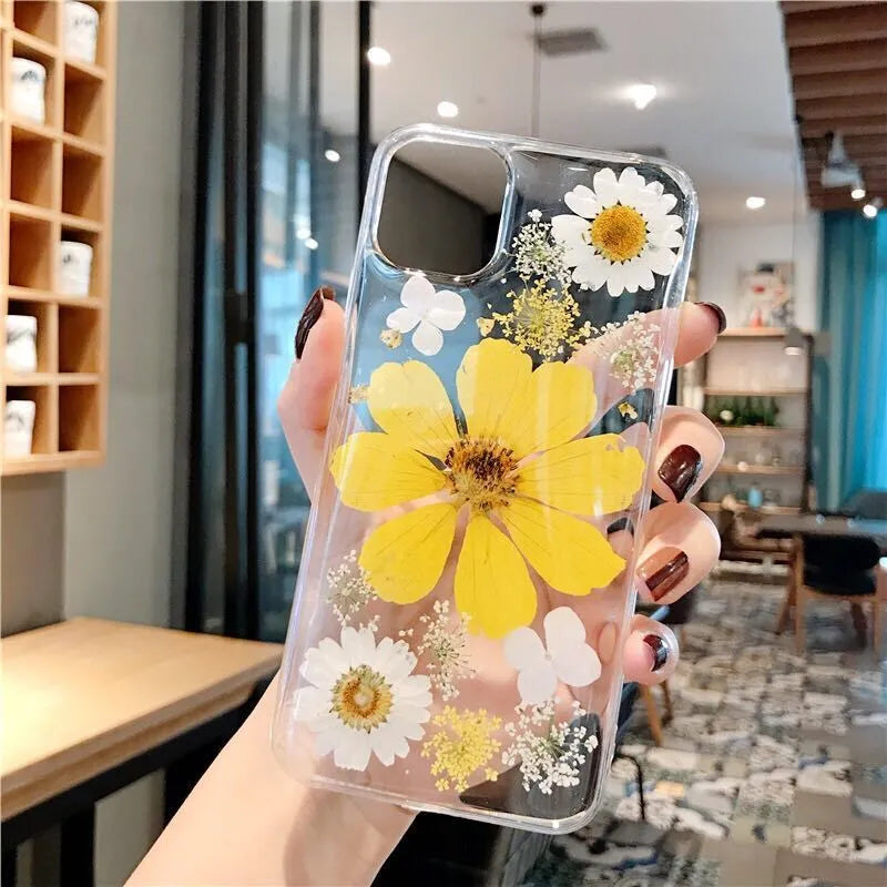 Floral pattern phone case for iPhone showing pink flower design on TPU back cover
