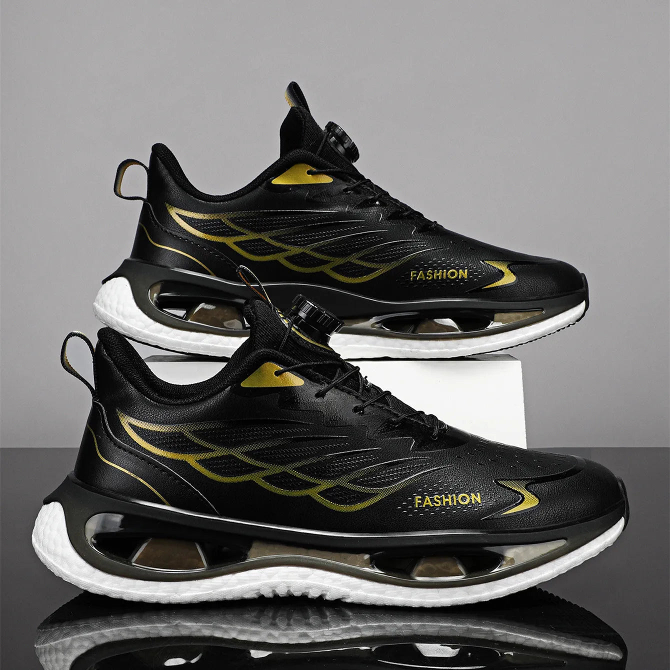 Youth rotating button sneaker in low-top design with shock absorption feature and rubber sole