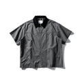 Men's washed overalls shirt with short sleeves in khaki and grey colour options