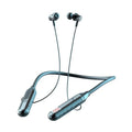 Black wireless Bluetooth neckband sports headphones with a battery display on the neckband.