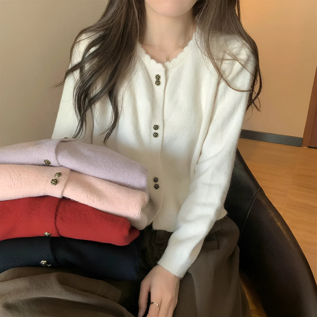 Women's long-sleeved acrylic fibre cardigan coat in free size regular fit