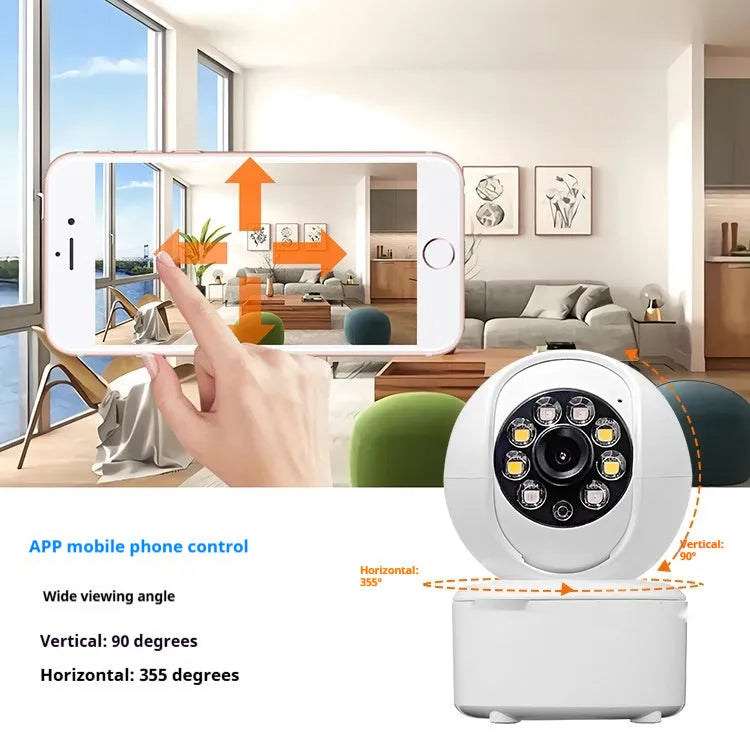 1080p HD indoor security camera with dual lights on a white ceiling mount