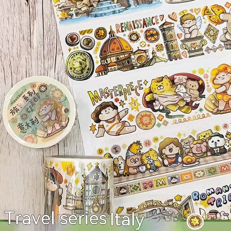 Cute cartoon character decorative sticker printed on Japanese paper for medical packaging.
