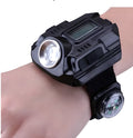 Black LED watch flashlight on wristband with compass and time display