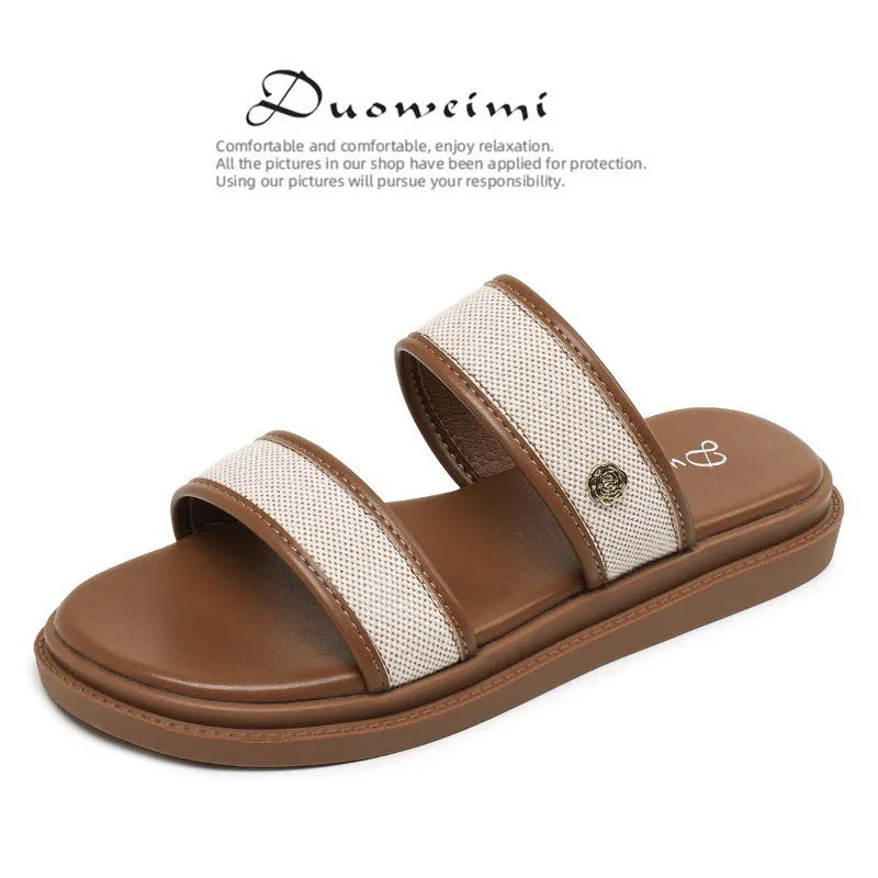 Women's vintage brown flip-flops with soft-bottom construction and retro design