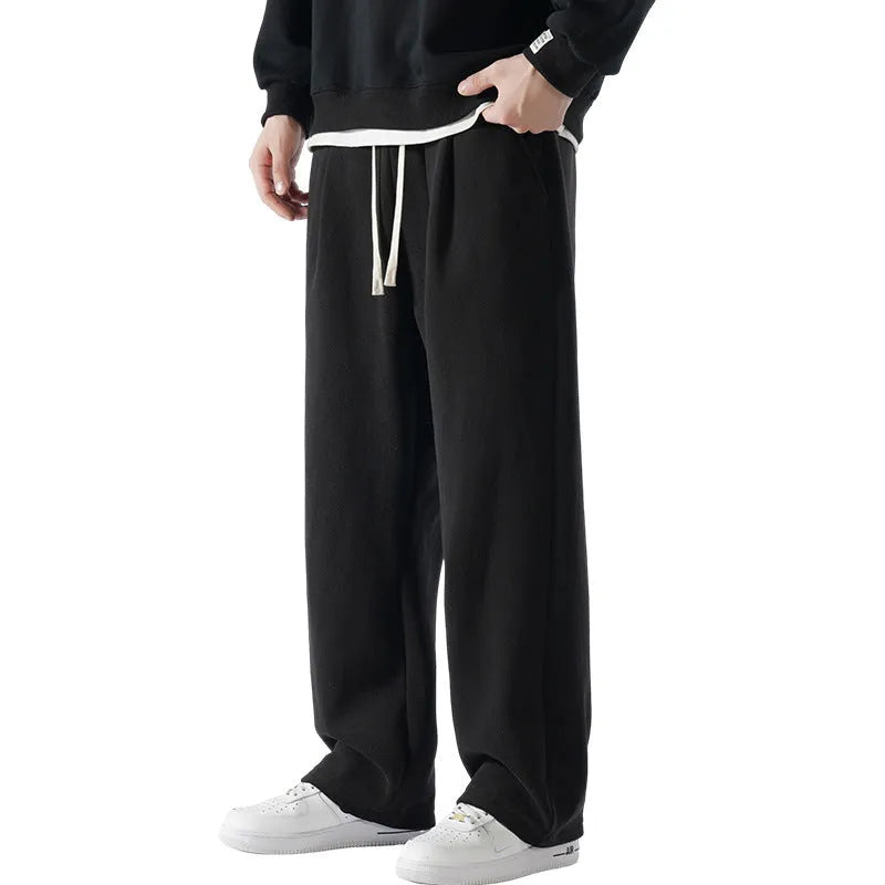 Men's double-sided polar fleece trousers with wool lining in loose Korean style
