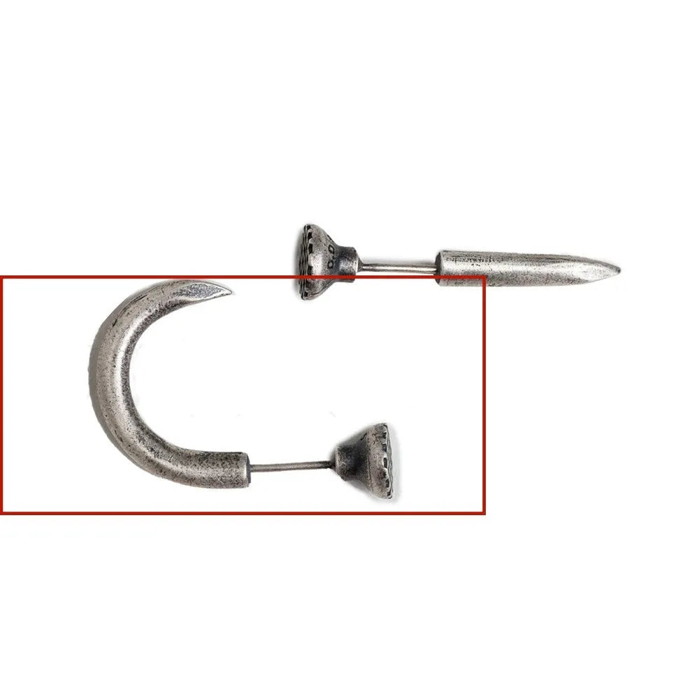 Sterling silver punk nail earrings with ear hook design showing straight and curved options
