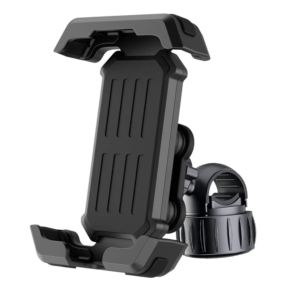 Outdoor cycling mobile phone navigation bracket in black ABS with upgrade knob base mounted on bicycle handlebar