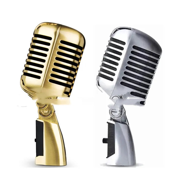 Classical retro dynamic microphone in gold, silver, or rose gold finish with all-metal construction