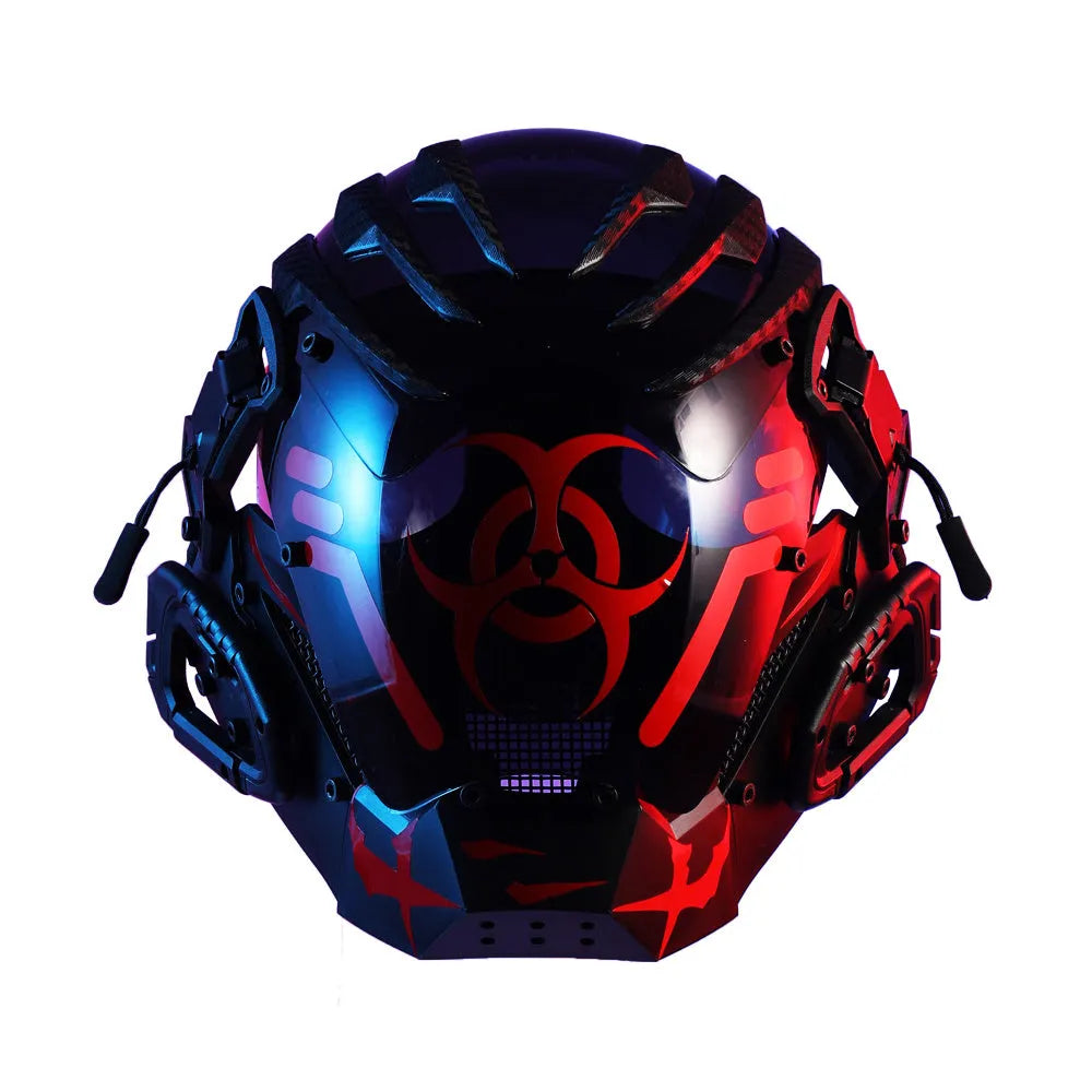Black Bioweapon tech-style full face prop mask helmet for costumes.