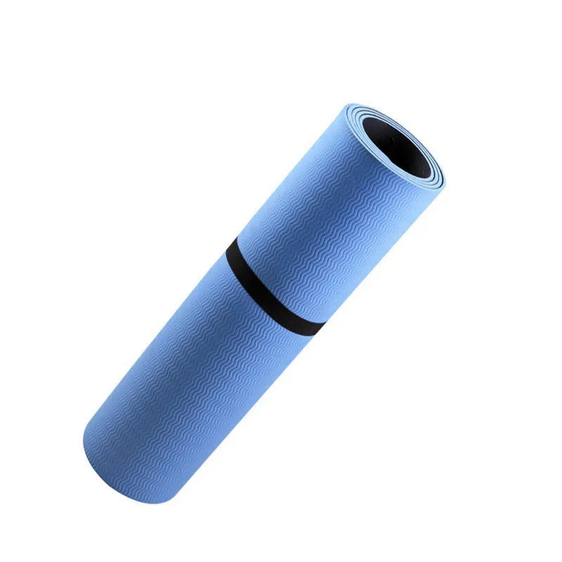 Blue conductive yoga mat with plants pattern and grounding wire, dimensions 182x61cm.