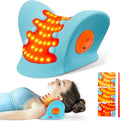 Blue PU leather sleep cervical traction pillow with infrared red light pulse functions, dimensions 230x200x130mm