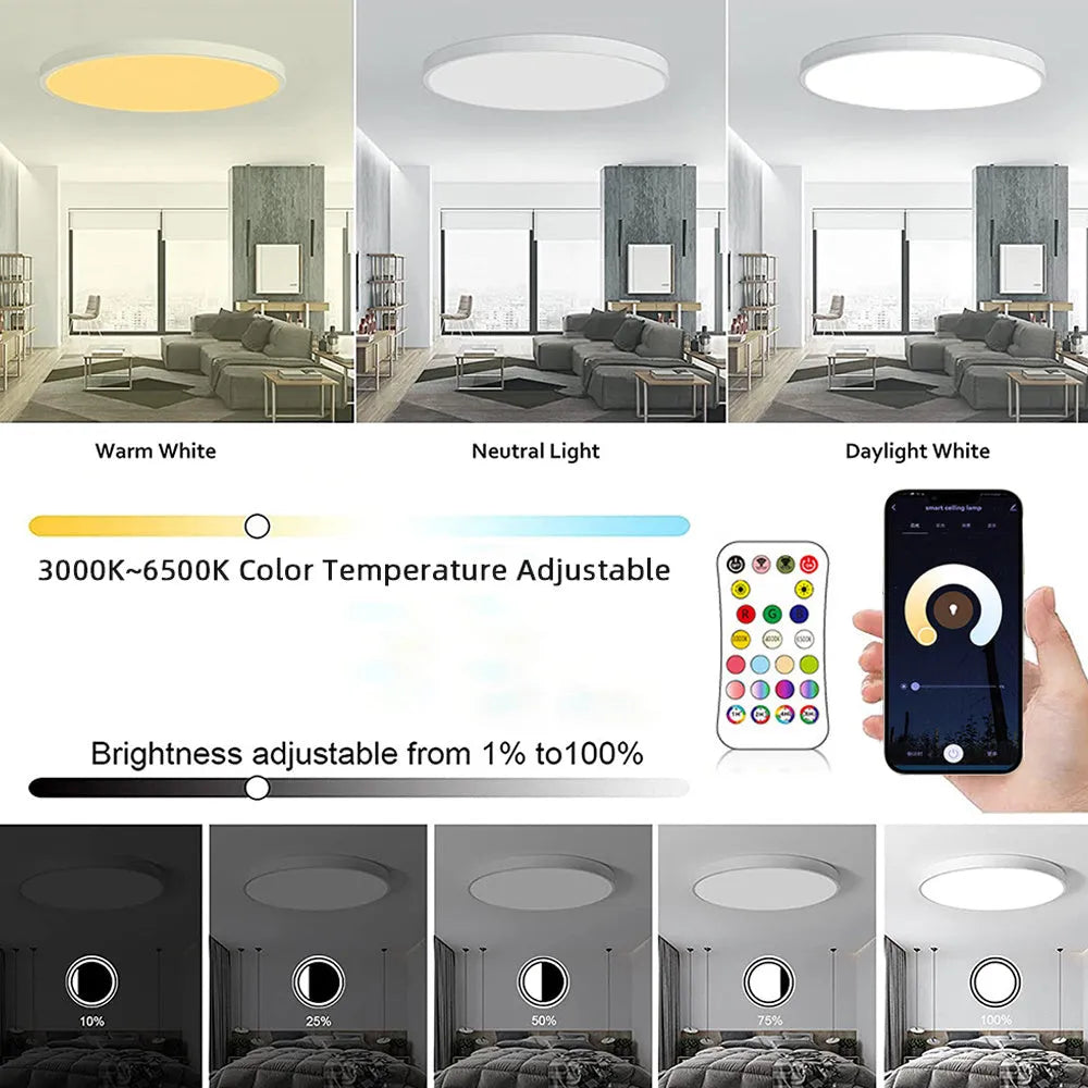 RGBCW Bluetooth ceiling light with full colour control and dimming function