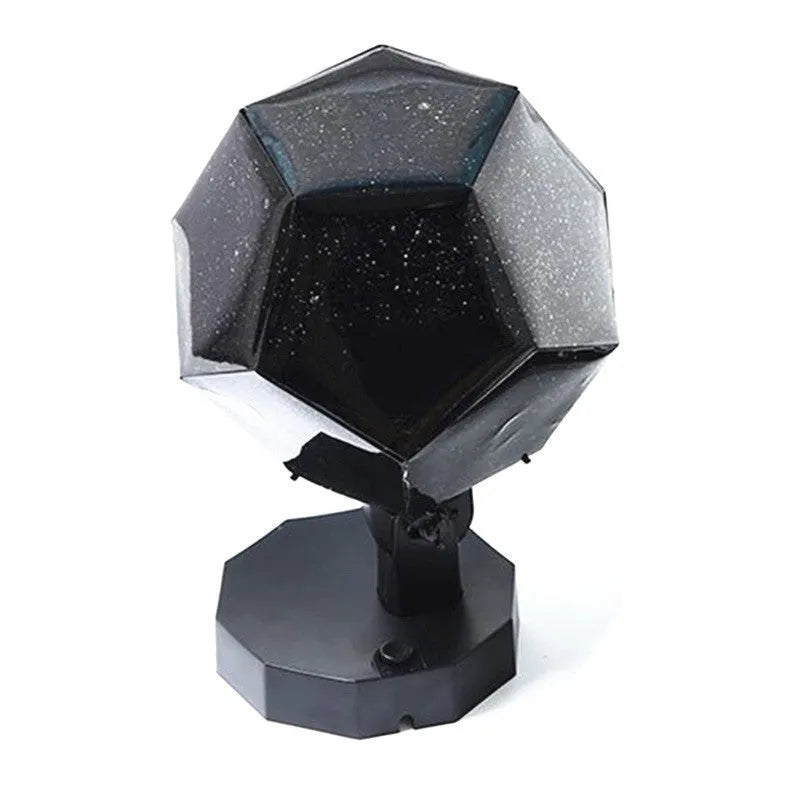 LED star projector showing constellation projection on bedroom ceiling with remote control