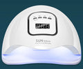 White portable gel nail lamp with 45 LED beads showing timer controls and dual UV/LED light source