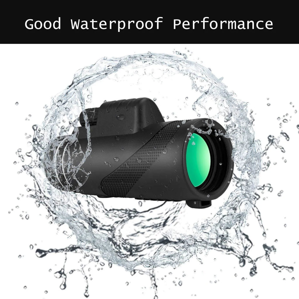 Black HD 40x60 smartphone monocular telescope with waterproof construction and FMC coated lenses