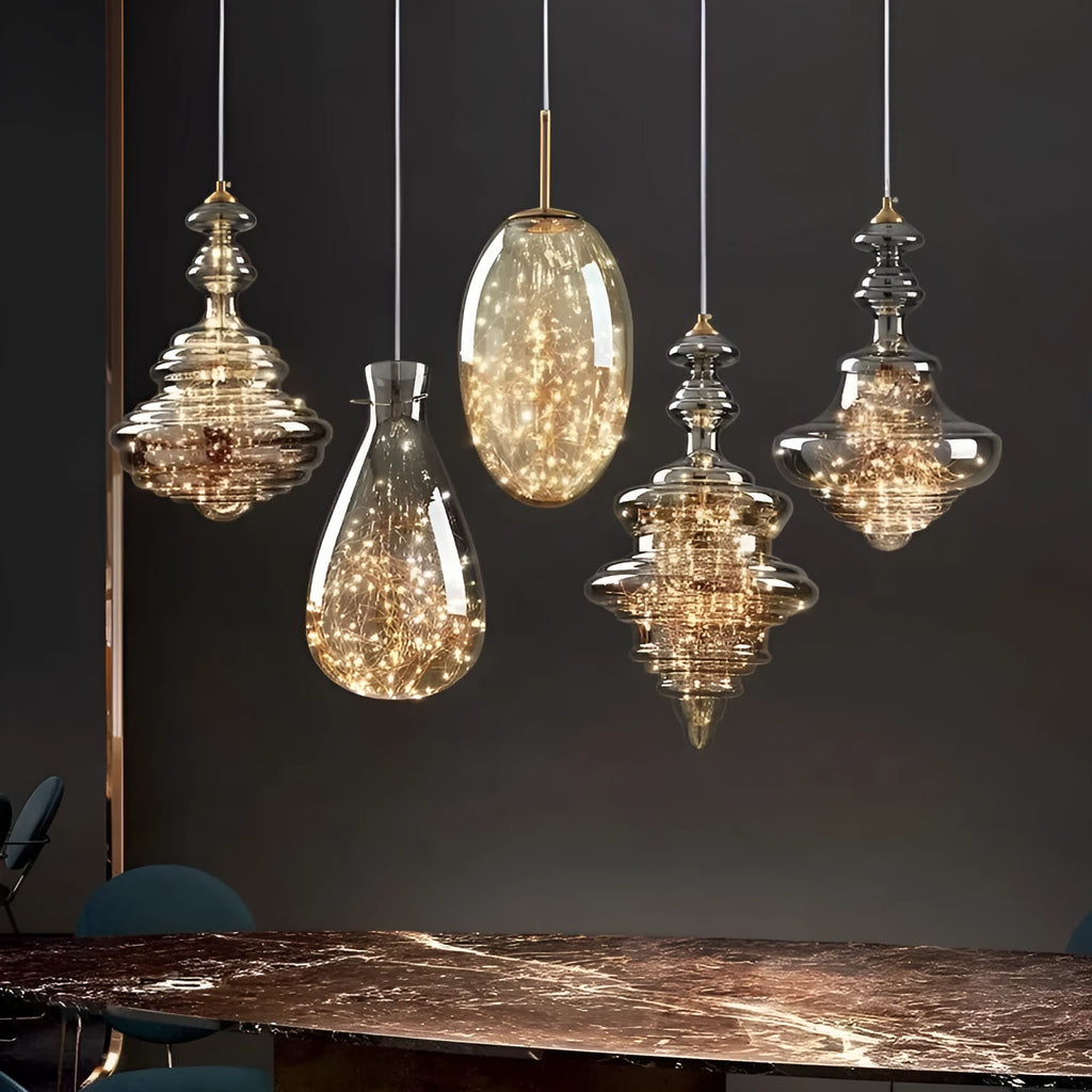 Modern glass chandelier droplight with adjustable suspension cord