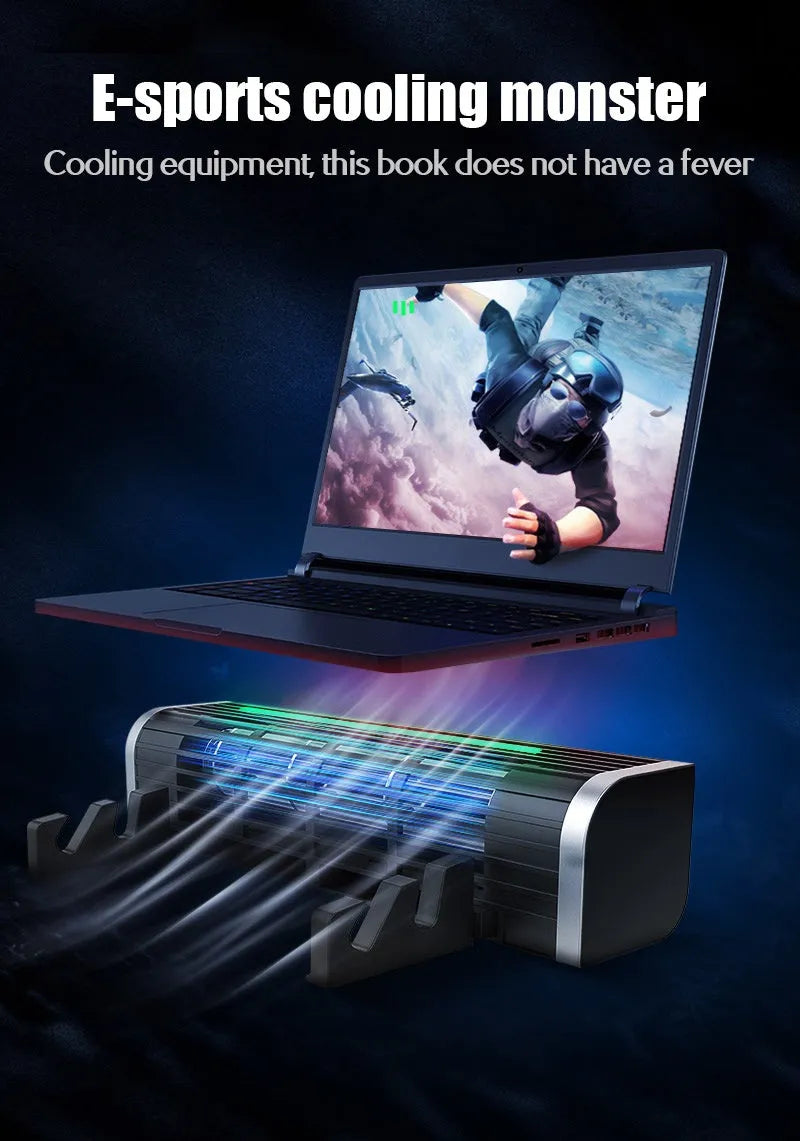 Black notebook cooling pad with USB cable showing dimensions 294mm wide by 65mm deep