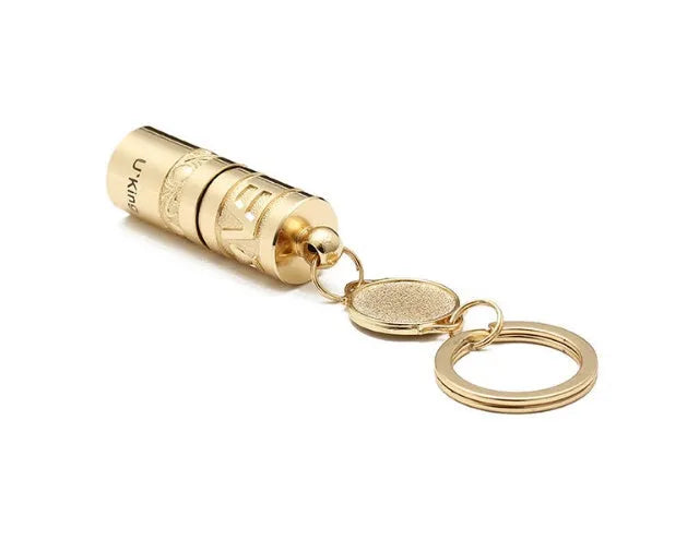 Gold zinc alloy waterproof keychain flashlight with LED light and key ring attachment