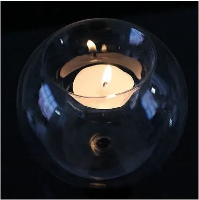 Handmade European style round hollow glass candle holder in three sizes