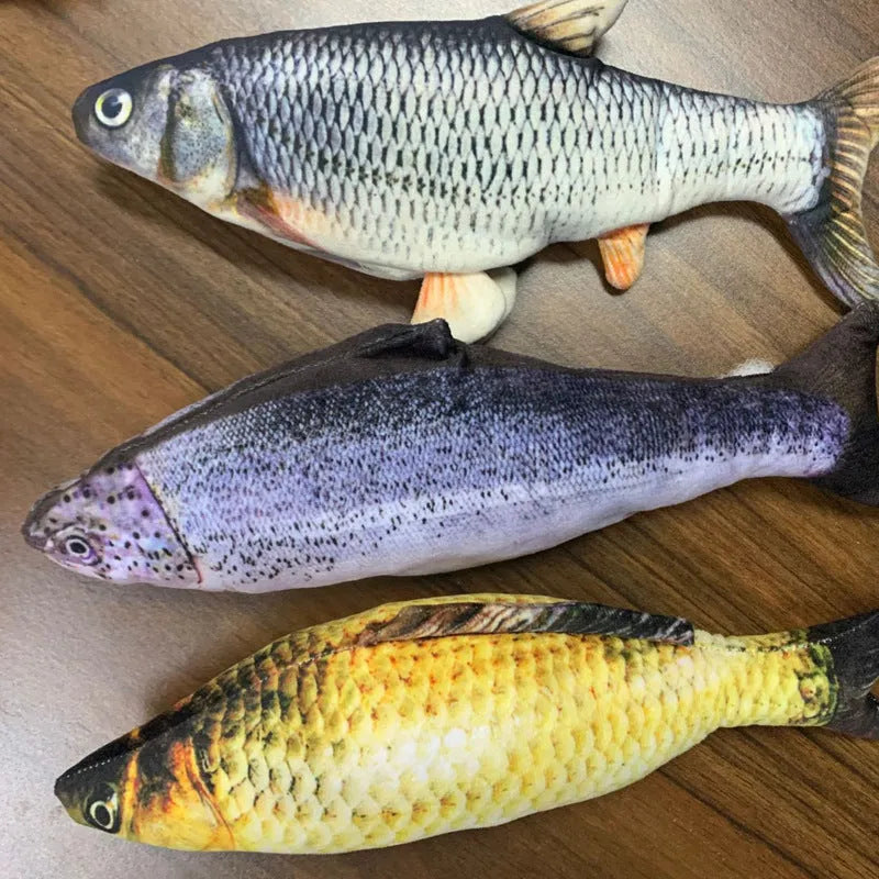 Multicolour USB rechargeable electronic jumping fish cat toy on a floor