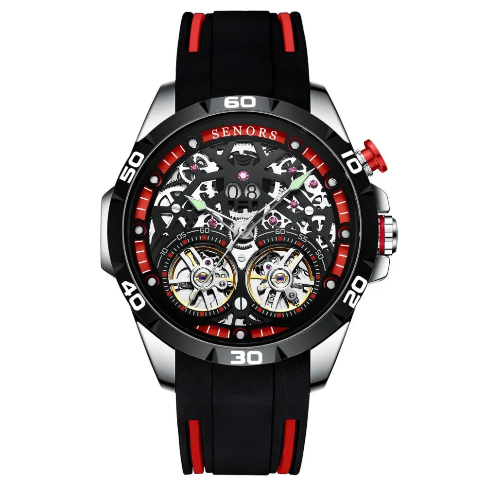 Automatic mechanical men's watch with luminous dial and hollow skeleton design in business style