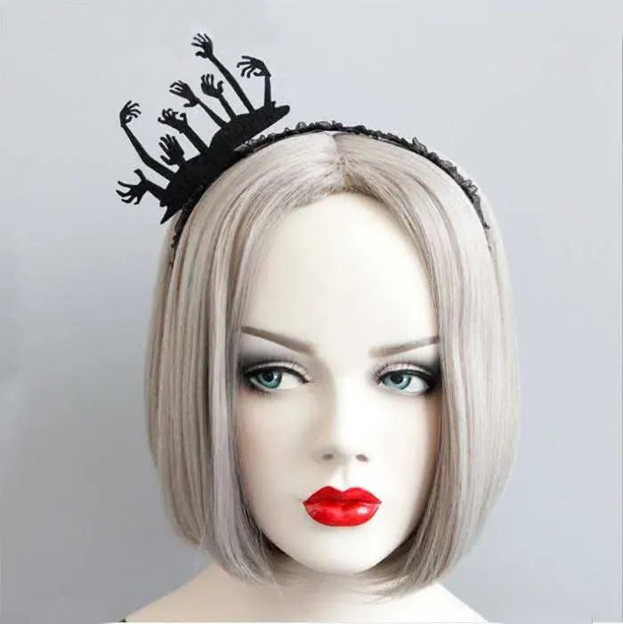 Halloween funny headband made from felt cloth, black lace, ribbon, and iron headband base in multiple colour styles