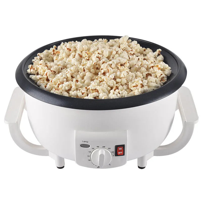 White oblate coffee bean roasting machine with 225mm pot bottom for 750g batch capacity