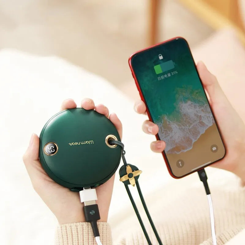 Green pink or white 5000mAh power bank with digital display and hand warmer function