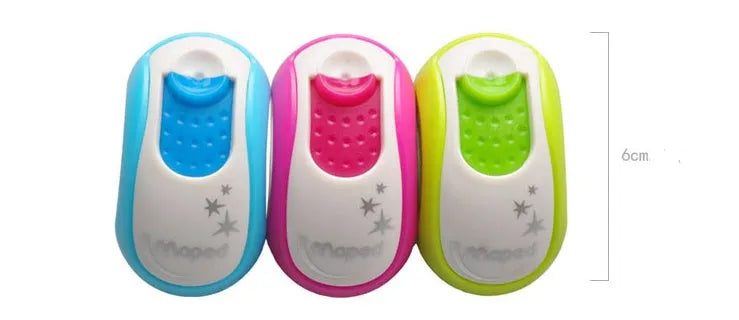 Single hole pencil sharpener with double hole capacity for standard and thick pencils random colour