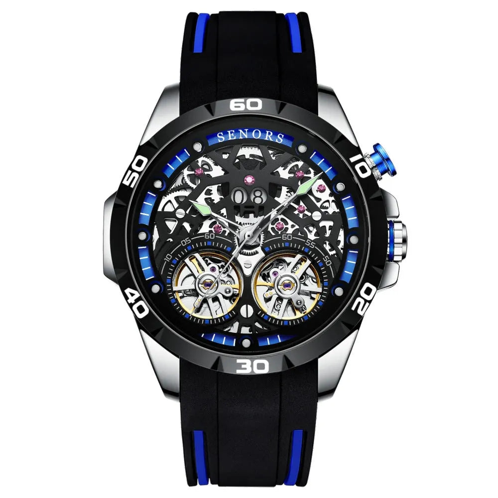 Automatic mechanical men's watch with luminous dial and hollow skeleton design in business style