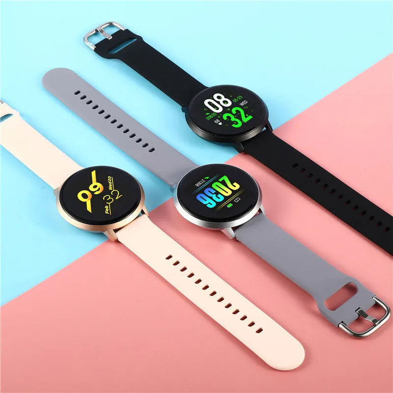 Waterproof smart health bracelet with a 1.3-inch screen on a silicone wrist strap.