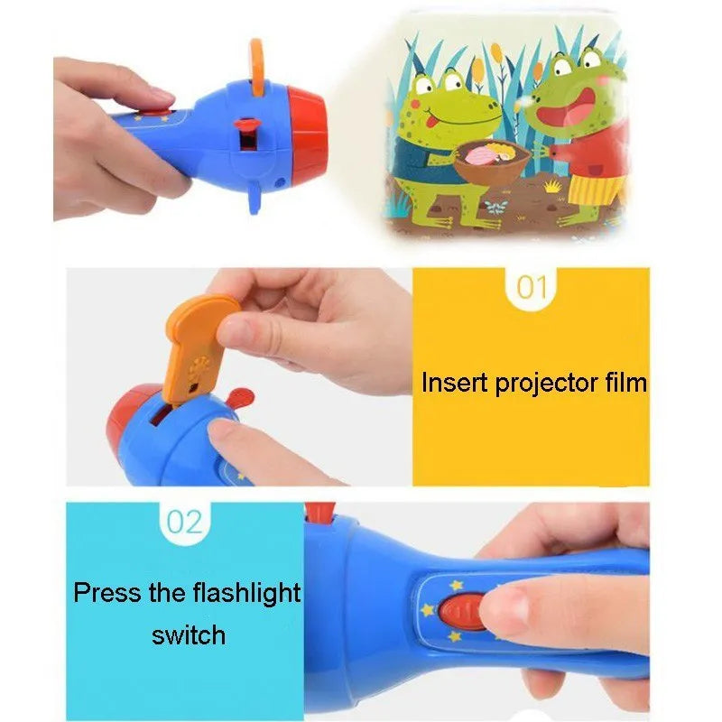 SmartKids children's story projector torch with four colourful projection discs showing fairy tale images