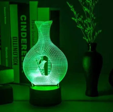 Creative 3D LED night light lamp with acrylic plate and ABS base showing seven colour lighting options