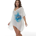 White plus size beach cover-up blouse loose fit polyester blend for swimming sun protection