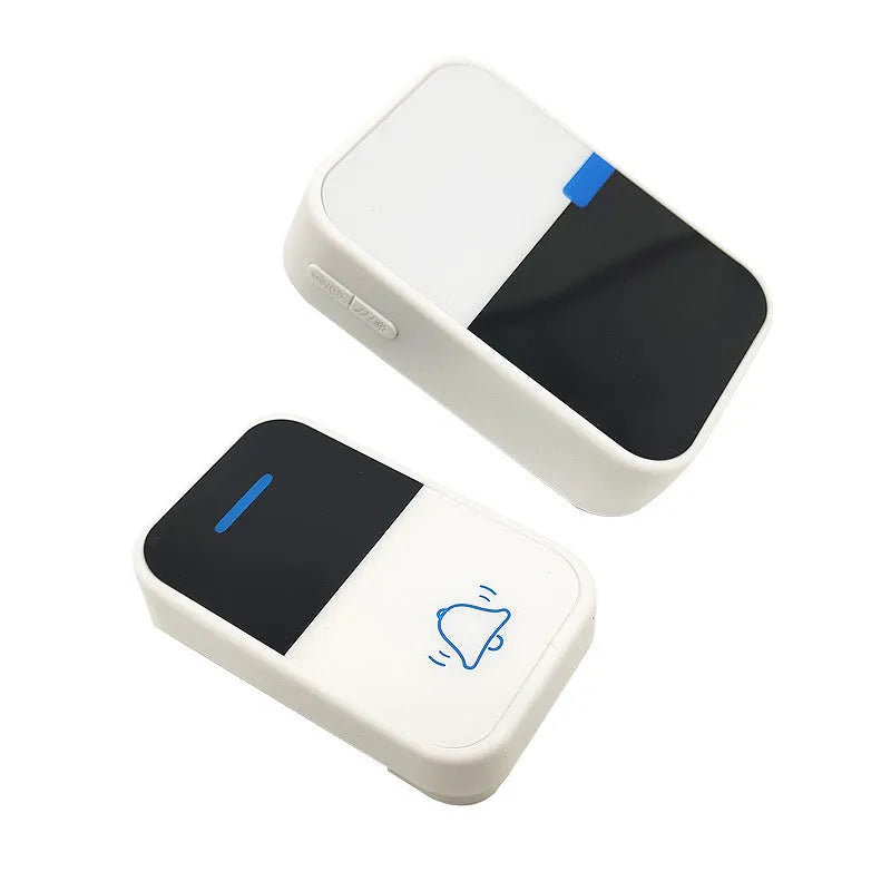 Modern white plastic wireless doorbell with receiver and remote components